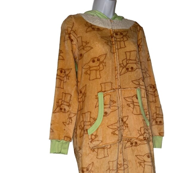 Disney Lucas Film Baby Yoda Pajamas Womens S 4 6 Fleece Costume One Piece PJs - Picture 3 of 10